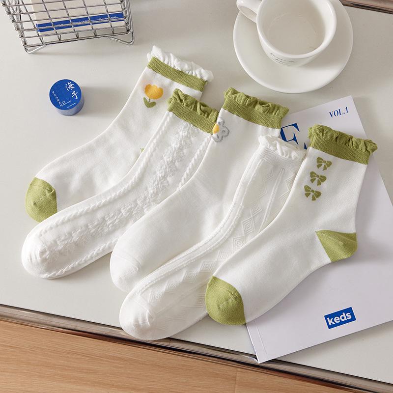 Șosete Dama Mid-Calf - Primăvară/Vară, Florale Japoneze la Modă, Stil Coreean