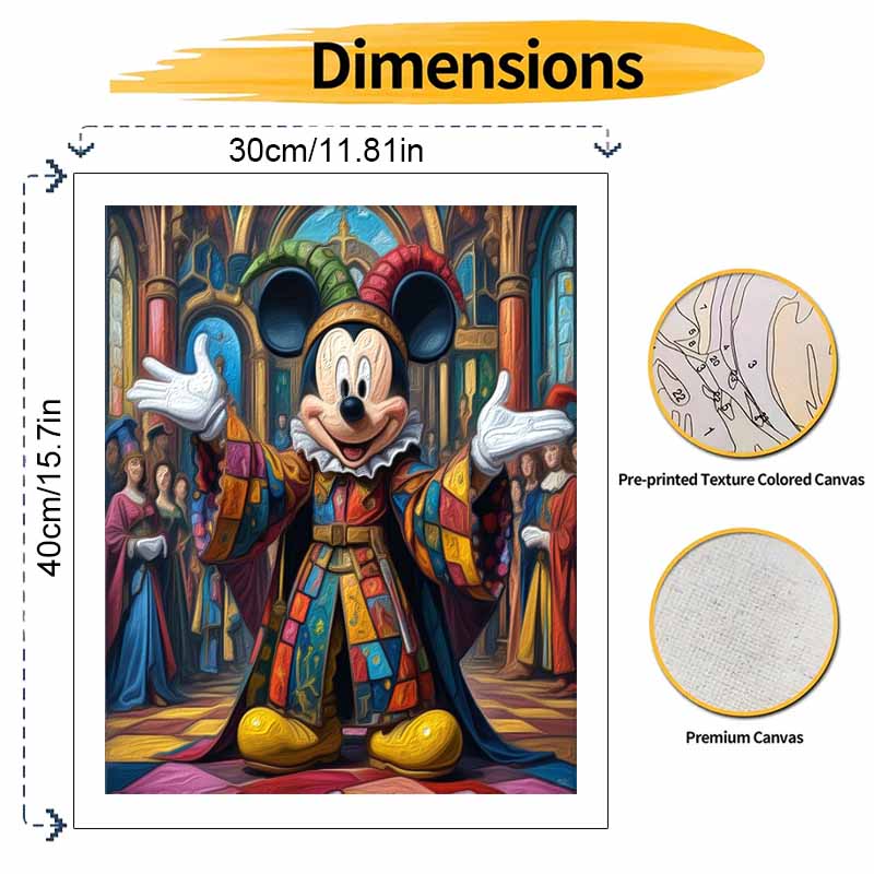 Disney DIY Painting Kit Jester Mickey Classic Style Home Decor Craft Gift Idea Wall Art Canvas Paint by Number Adult Hobby Set Unique