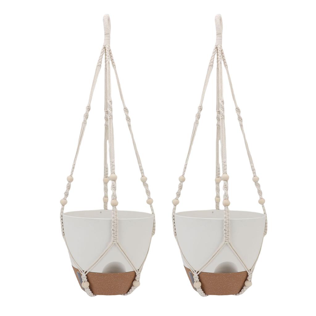 2 Pack 10 Inch Self Watering Hanging Planter Plastic Wood Hanging Flower Pot Basket with Drainage