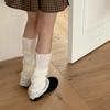 Ribbed Knitted Vertical Striped Leg Warmers Boot Cuffs Cute Ruffled Lace Hem Leg Covers Over Calf Long Socks for Women