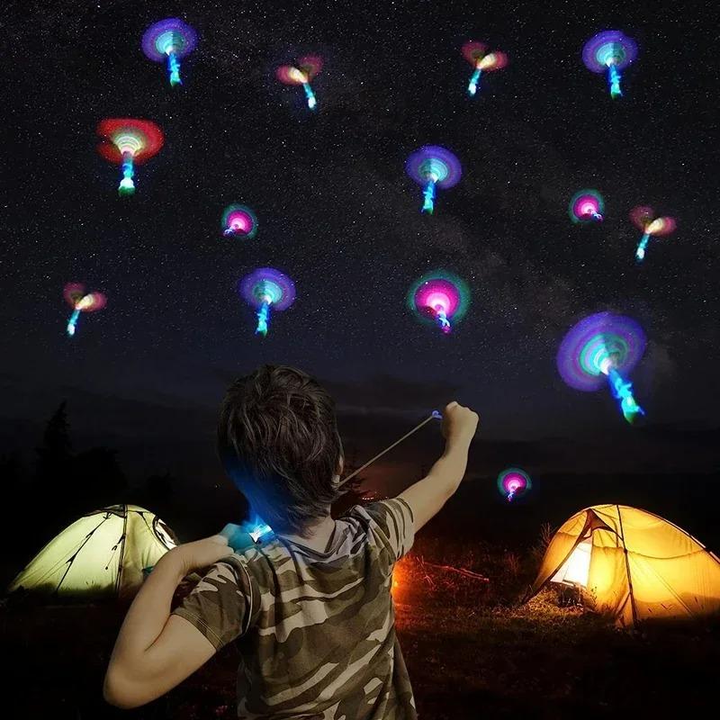 Rocket Slings Flying Toys with Led Lights, LED Arrow Helicopters with Launchers,Summer Outdoor Game Toy Party Favor for Kids