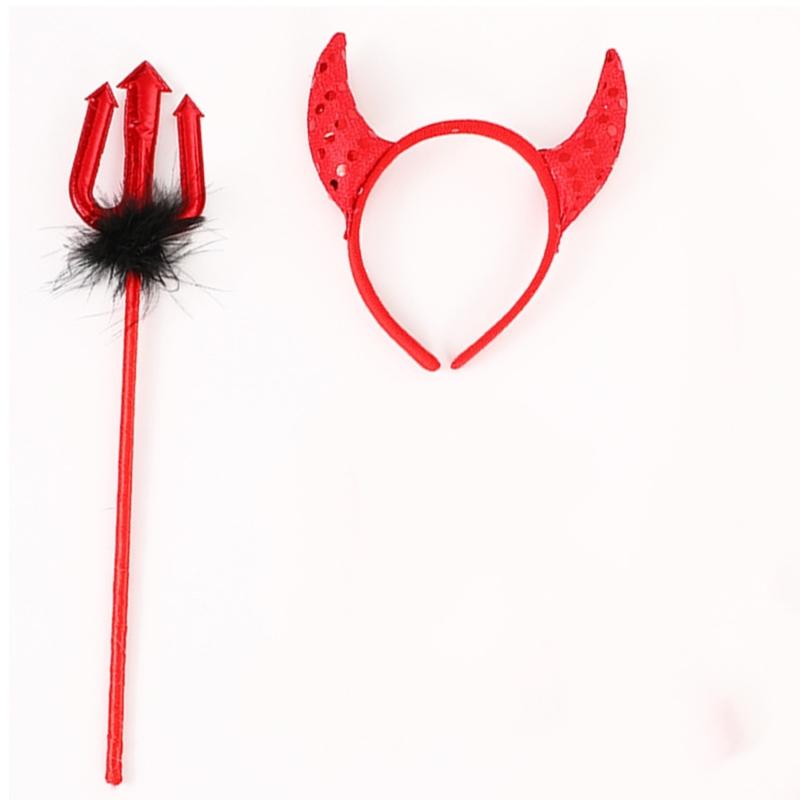 Halloween Devil Costume Kits Including Horn Headband Bowtie Tail Demons Dress Up Outfit Halloween Cosplays Party Props