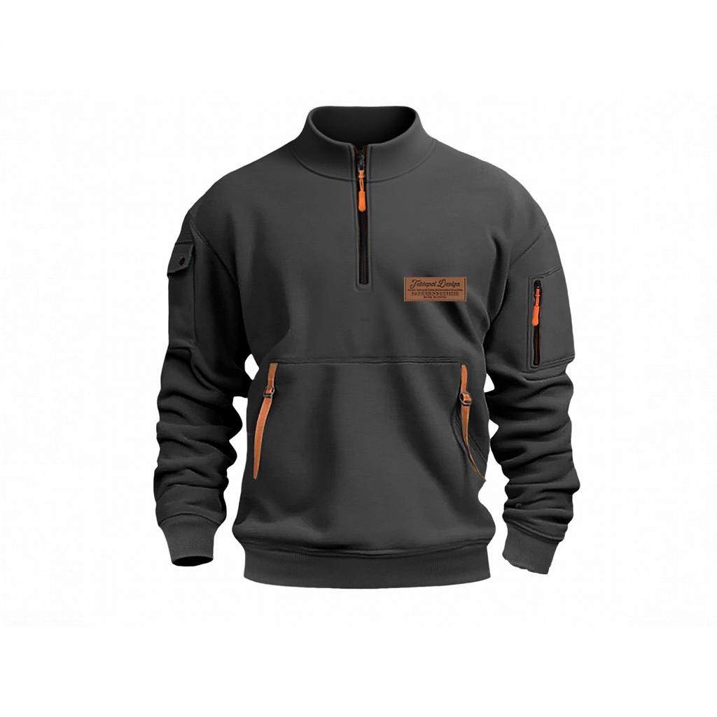Stand Collar Spring and Autumn Men's Sweatshirt Hoodie Zipper Multi-pocket Half-zip Pullover Sports Casual Sweatshirt