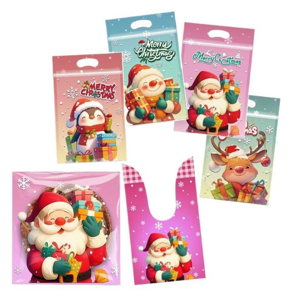 50PCS Multicolor Christmas Gift Bag Cartoon Santa Clause Deer Mixed Pattern Christmas Packaging Bag Xmas Tree Snowman