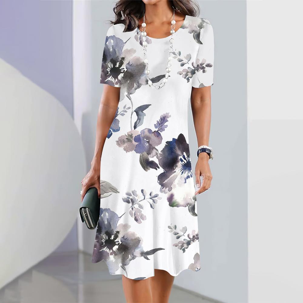 2025 Summer New Chinese Style Floral Print Ladies Dress Women Elegant Dress Plus Size Long Dress Ladies Clothing