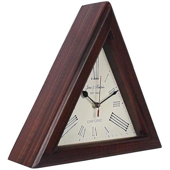 Orologio da parete a forma di triangolo, fatto a mano, da 12 pollici, in legno, stile antico, decorazione per casa e ufficio, articolo da regalo