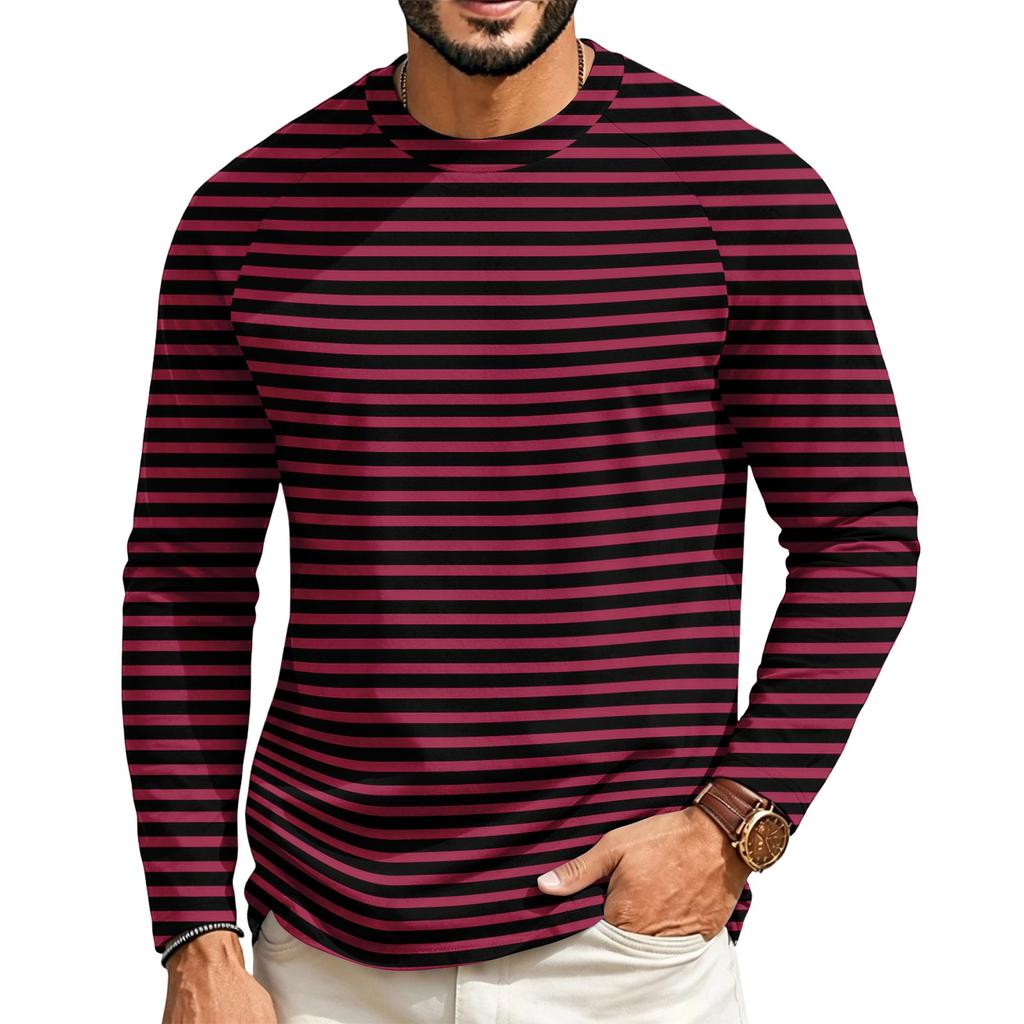 T-shirt casual a manica lunga raglan da uomo con girocollo, per l'uso quotidiano