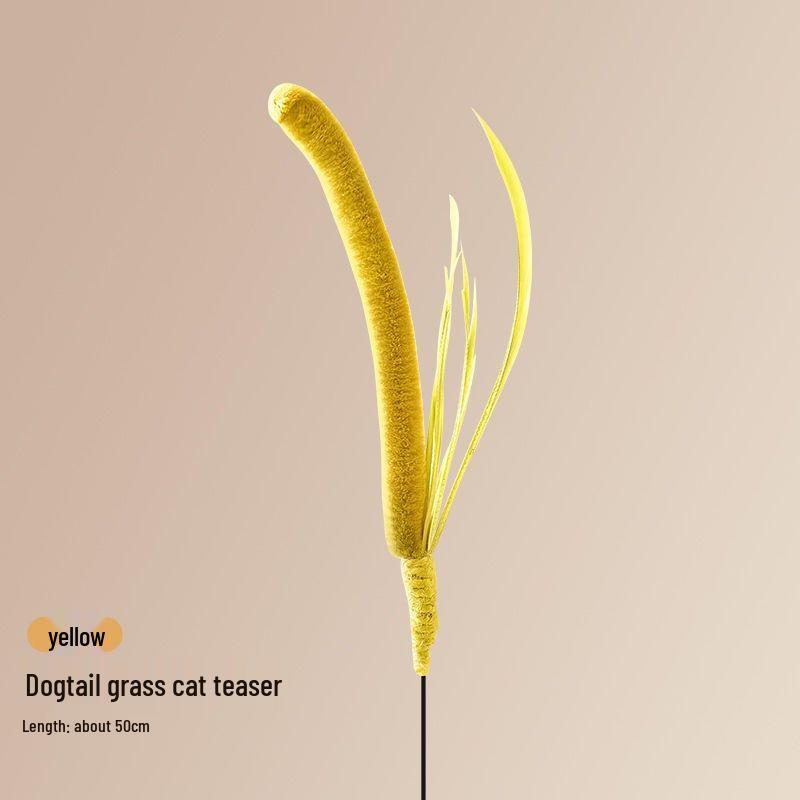 Foxtail Grass Cat Teaser Wand: Durable Long Rod Toy for Self-Play and Boredom Relief