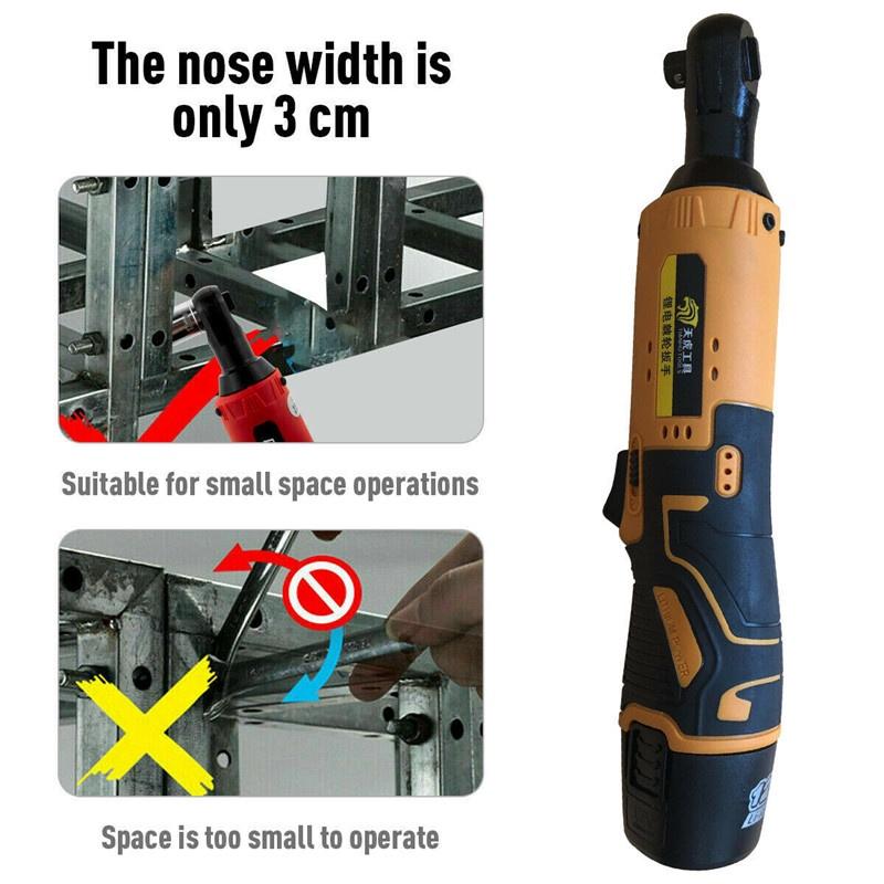 90° Electric Wrench Angle Drill Screwdriver 3/8'' 45NM Cordless Ratchet Wrench Scaffolding  With 2 Lithium-Ion Battery 12V