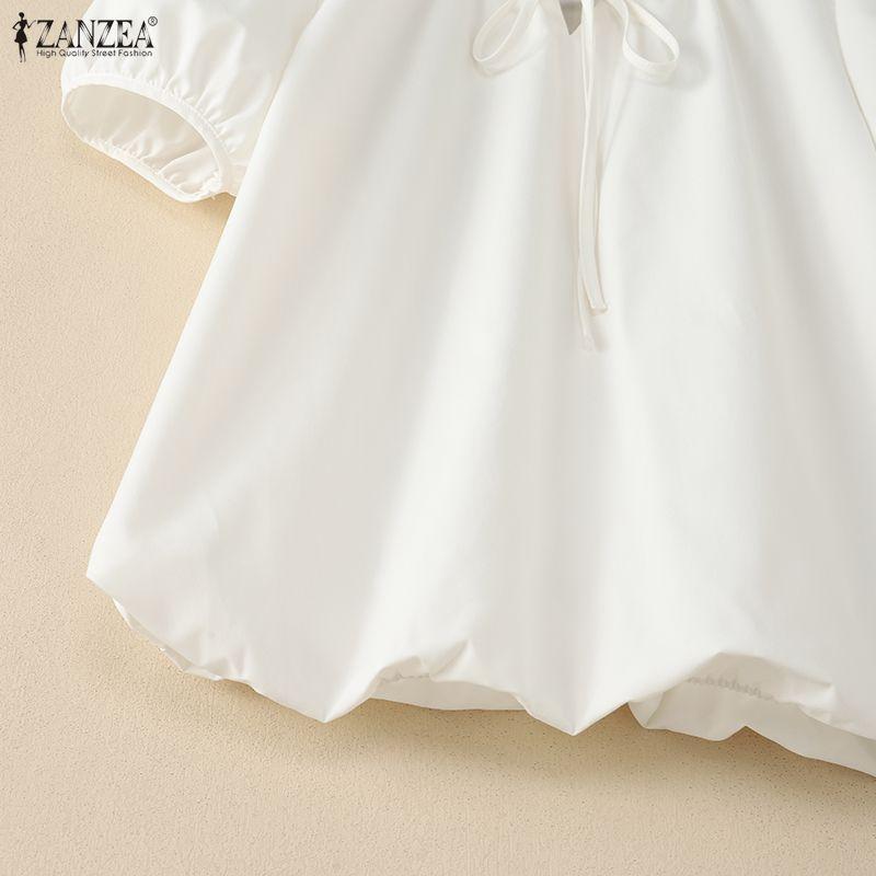 ZANZEA Women Casual Round Neck Solid Color Loose Short Sleeve Blouse