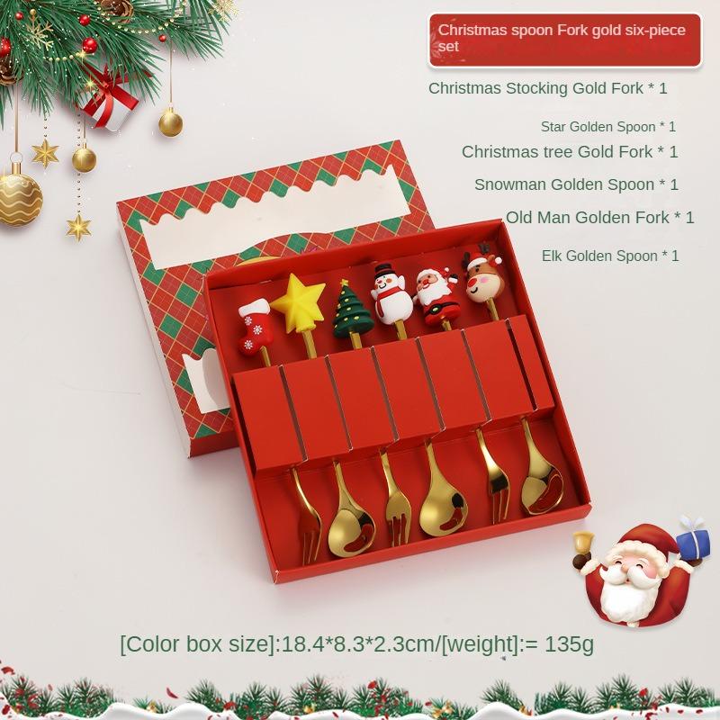 Christmas Cutlery Gift Set Stainless Steel Spoon Home Gift Spoon Set Gift Box Santa Claus Reindeer Coffee Spoon Dessert Spoon