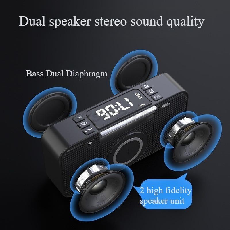 Wireless Charging Bluetooth Speaker Atmosphere Night Light Electric Dual Speaker Loud Alarm Clock