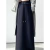 Gray Sports Skirt New Style High-Waisted Straight-Cut Slit Elastic Slimming Drape Drawstring Casual Long Skirt