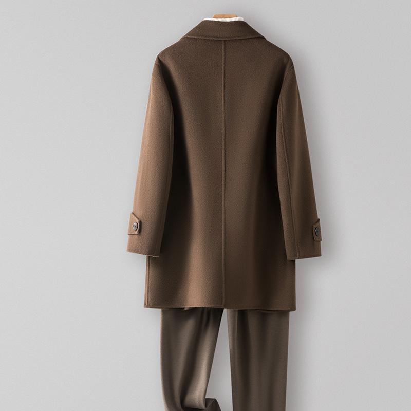 100% Ull Ullkappa Mellanlång Dubbelknäppt Ull-trenchcoat Herr Dubbelsidig Kashmirfri Kappa