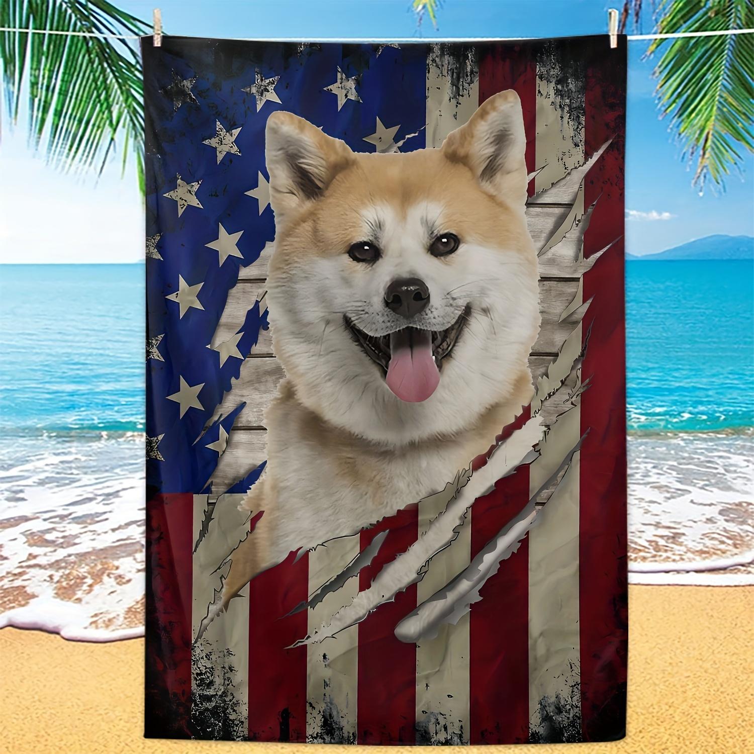 

Cheerful Shiba Inu Design Summer Beach Towel, Ultra-Fine Microfiber Quick-Dry for Seaside Fun W30*H60(CM)