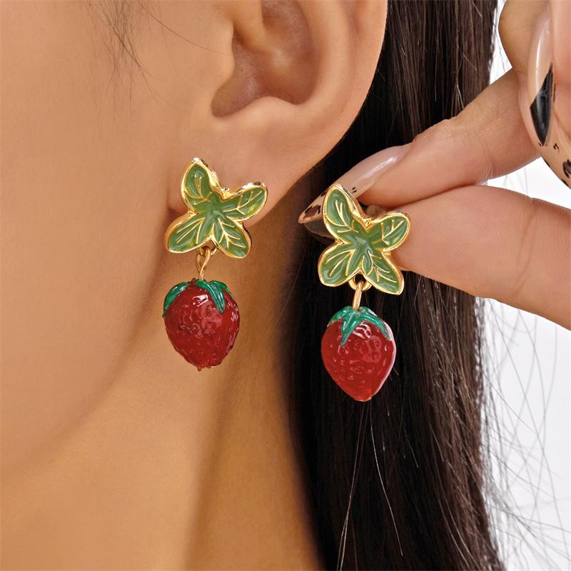 

Sweet Red Cherry Tassel Earrings for Women Girl New Design Zircon Flower Strawberry Earrings Fashion Party Jewelry Accessories