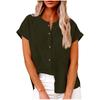Women's Fashionable Loose-Fit Casual Shirt Button-Up Short-Sleeve Cotton-Linen Blend Top