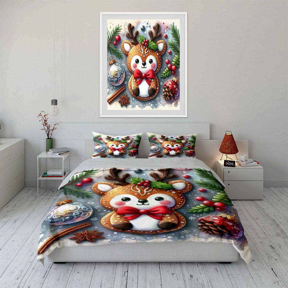 Cartoon Reindeer with Holly. Bedding Sets Duvet Cover Sets Duvet Covers Pillowcases(1*Duvet Cover 2*Pillowcases Without Duvet Insert)