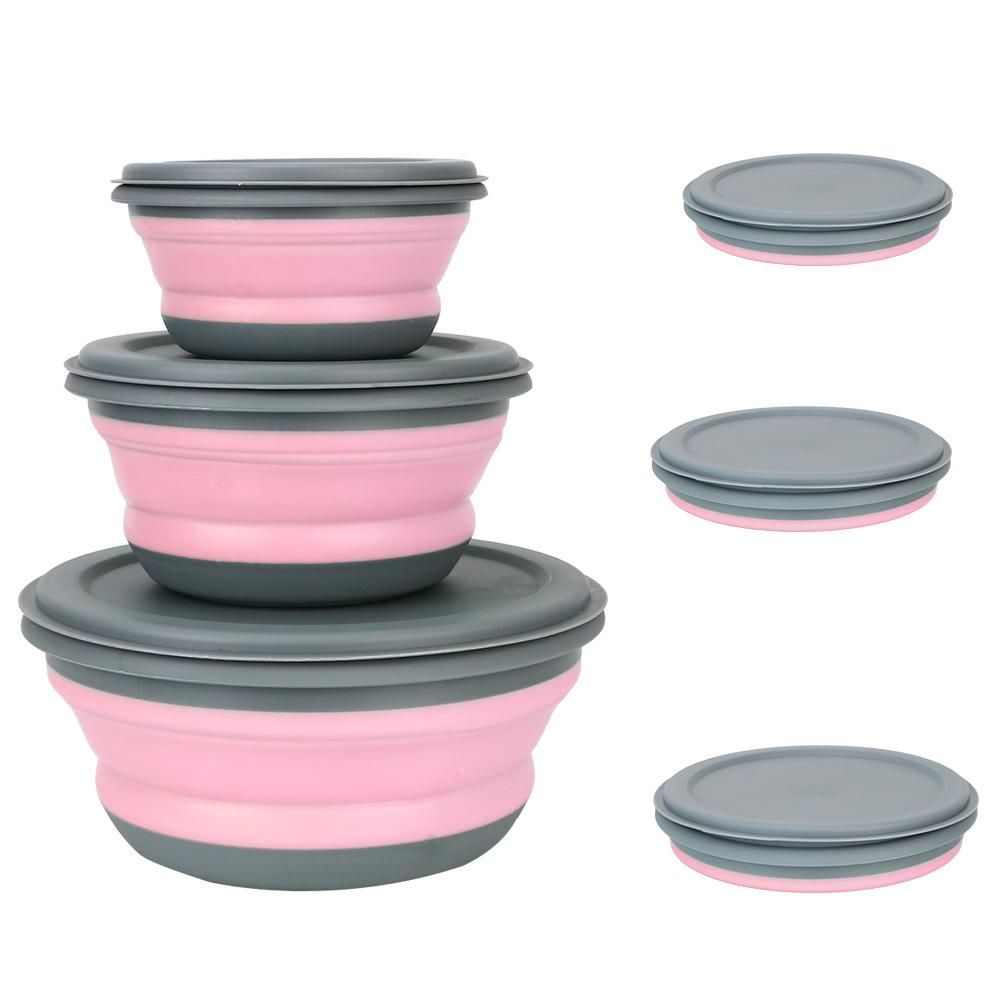 Folding Bowl Folding Lunch Box 3Pcs/Set Silicone Bowl Sets Portable with Lid Tableware Set Foldable Salad Bowl
