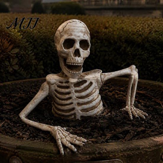 Durable Plastic Ground Breakers Halloween Half Body Skeleton Yard Sign with Adjustable Arms, Weatherproof Horror Theme Party Supplies