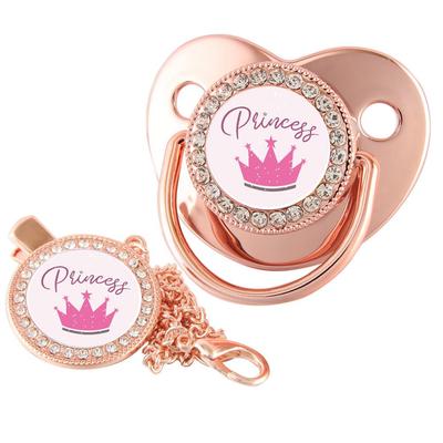 Rhinestone Crown Pacifier with Chain Clip
