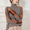 Geometrischer Strickpullover mit Farbblock-Kanten für Damen Herbst