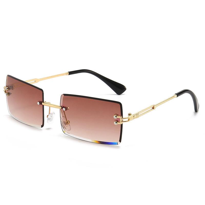 Rimless Square Sunglasses Lightweight Metal Frame UV Protection Gradient Lens Fashion Eyewear for Outdoor Activities One Size
