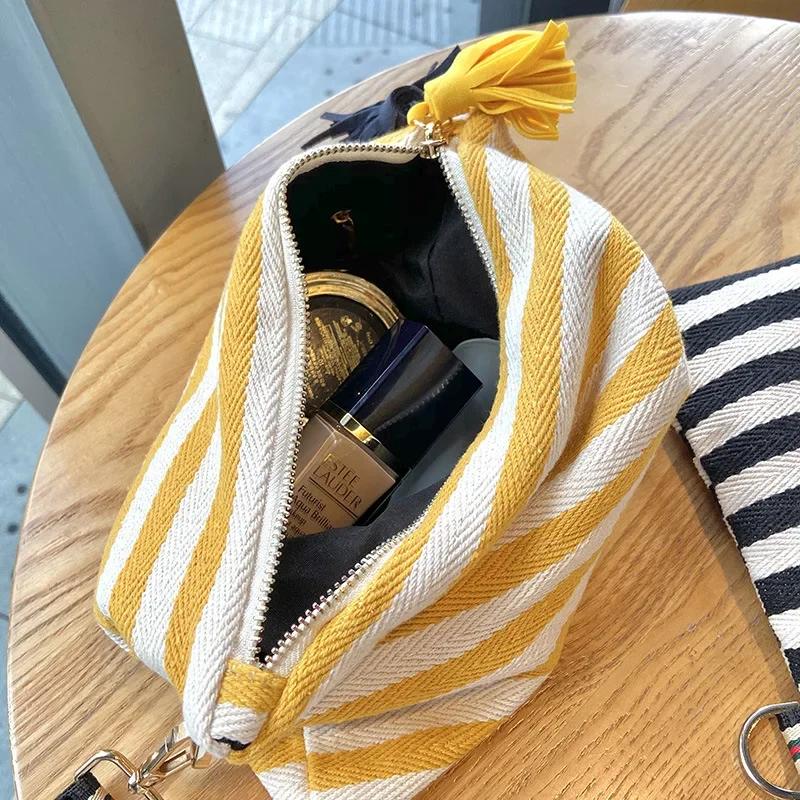 Women Striped Bag Makeup Large capacity storage bag Organizer Cosmetic Korean Tassel Cosmetic Pouch Necesserie Travel Toiletry Bag Canvas Beauty Case