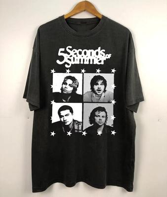 Camiseta de Algodón Negra Talla Única Unisex para Hombre de la Banda 5 Seconds Of Summer Vtg DI273