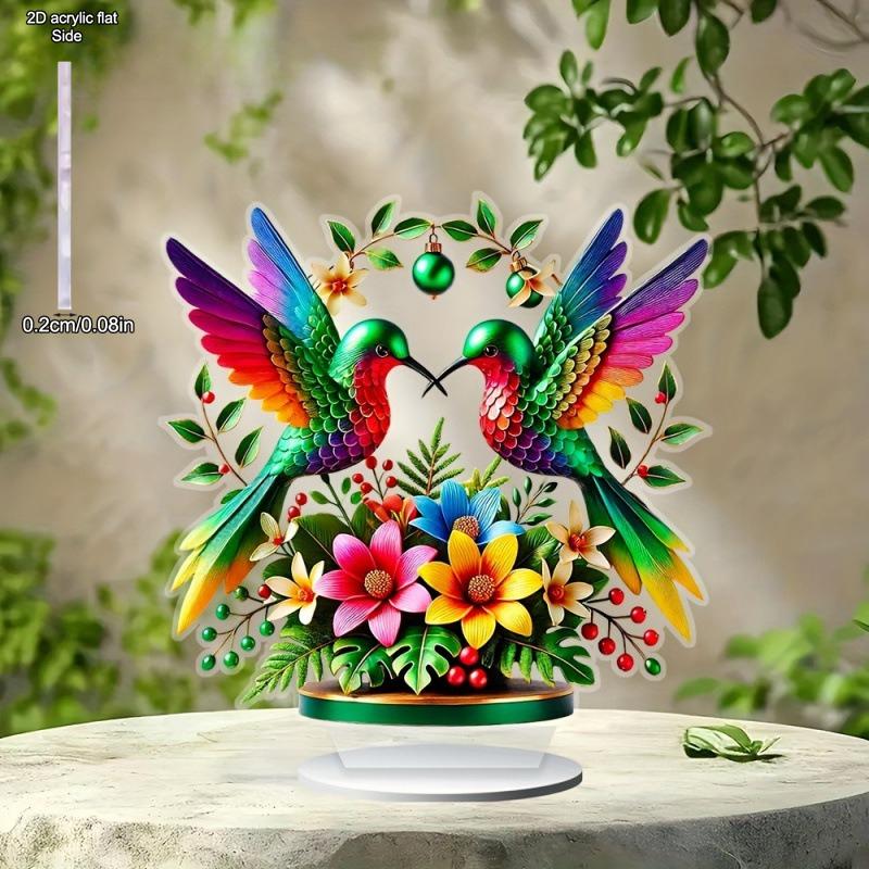 Hummingbird & Flowers Decor, , Home Tabletop Decorations, Nurseries, Home Desk Living Room Wooden Decoration, Restaurant Shop Decor