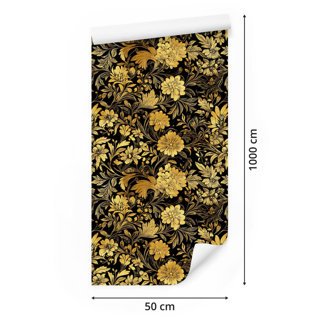 Golden Hibiscus Wallpaper Ochre, Gold and Yellow for Living Room and Bedroom 50x1000