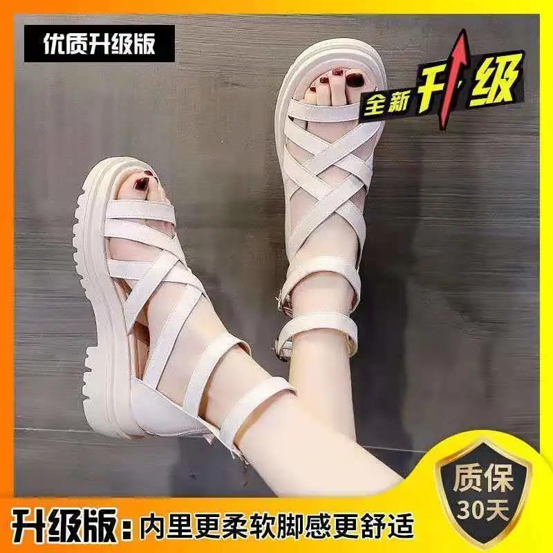 New Summer Versatile Student Fairy Style Flat Bag Heel Sandals Women's Cross Strap Roman Shoes Ins