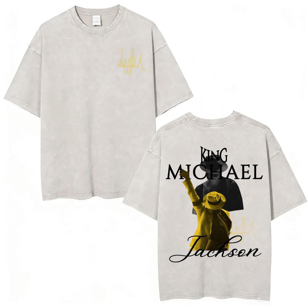 King of Pop Michael Jackson Tour Gewaschenes Vintage T-Shirt Herren Harajuku High Street T-Shirts Lässiges Baumwolle Übergroßes T-Shirt