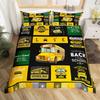 School Bus Comforter Cover for Boys Girl Truck Duvet Cover Car Themed Patchwork Bedding Set Twin Geometric Buffalo Plaid Bed Set