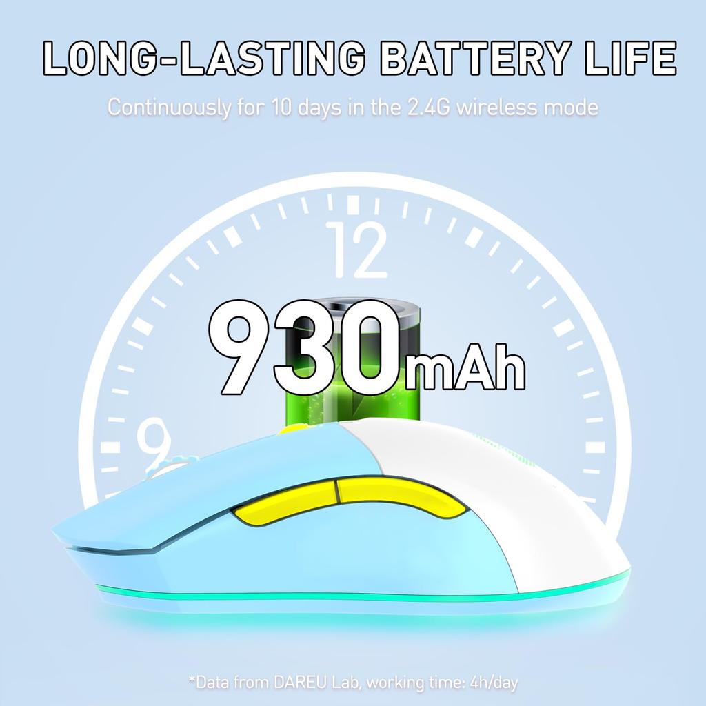 DAREU Gaming Mouse Wireless Light Wireless USB Connectable Ultra Light 85g Ergonomic Cute 12000DPI Charging Dock Included Programmable EM901X Year