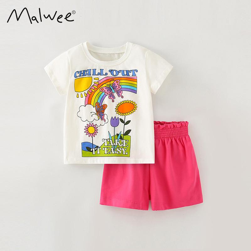 

Malwee Girls Two Piece Summer Outfit Soft Cotton Cartoon Short Sleeve Set For Ages 3 To 8 StyleA