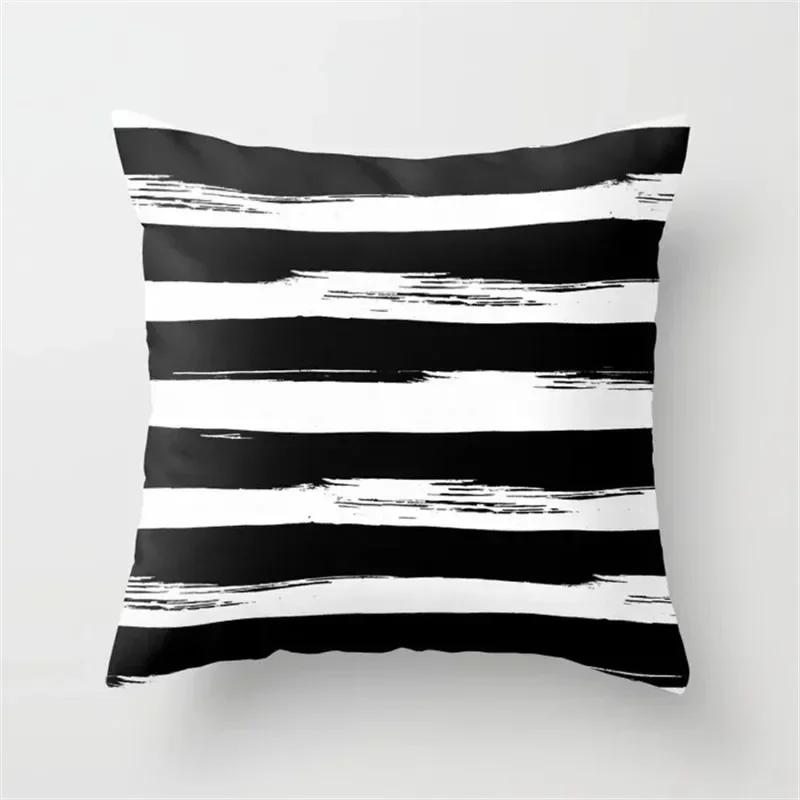 Nordic Stripes Geometric Cushions Cover  Black White Grey Polyester Pillowcase Sofa Car Home Decorative Pillow Case