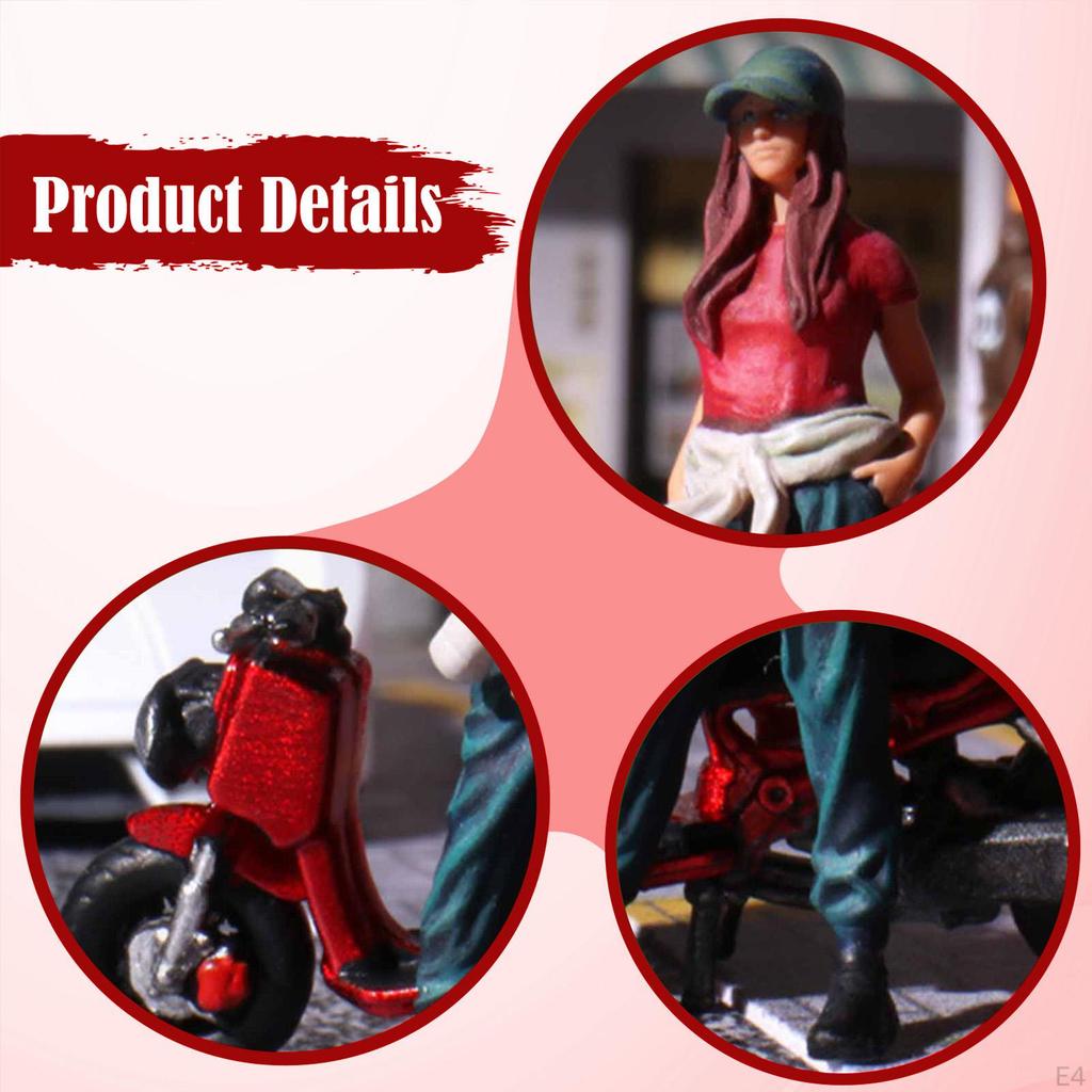 1:64 Motorcycle Model with Resin Figure Hand Painted Tiny People 1/64 Scale Motorbike Scene