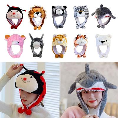 Animal Animal Earflap Hat Neck Warmer Animal Hat Headgear Plush Moving Hat  Kids Adult Gifts
