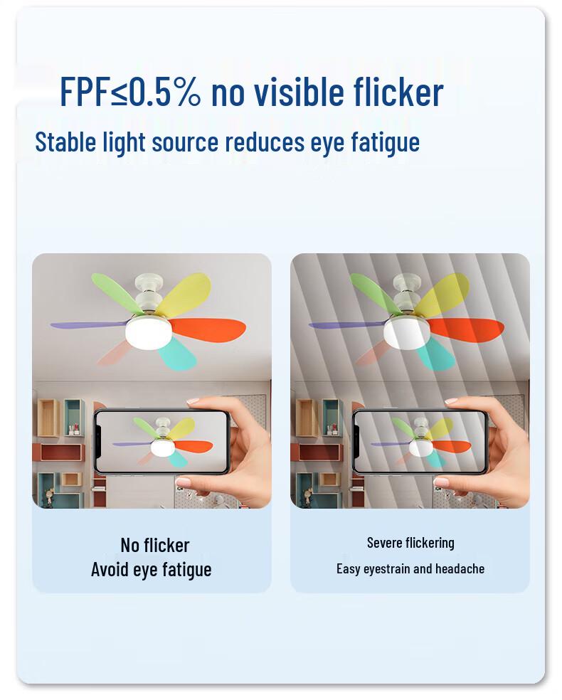 Silent E27 Ceiling Fan Light with Six Blades for Bedroom and Living Room