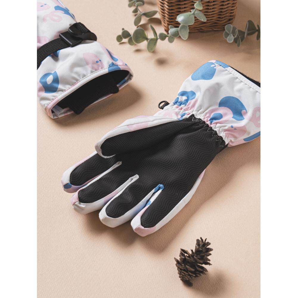Daiso Pattern Point Ski Gloves White Blue