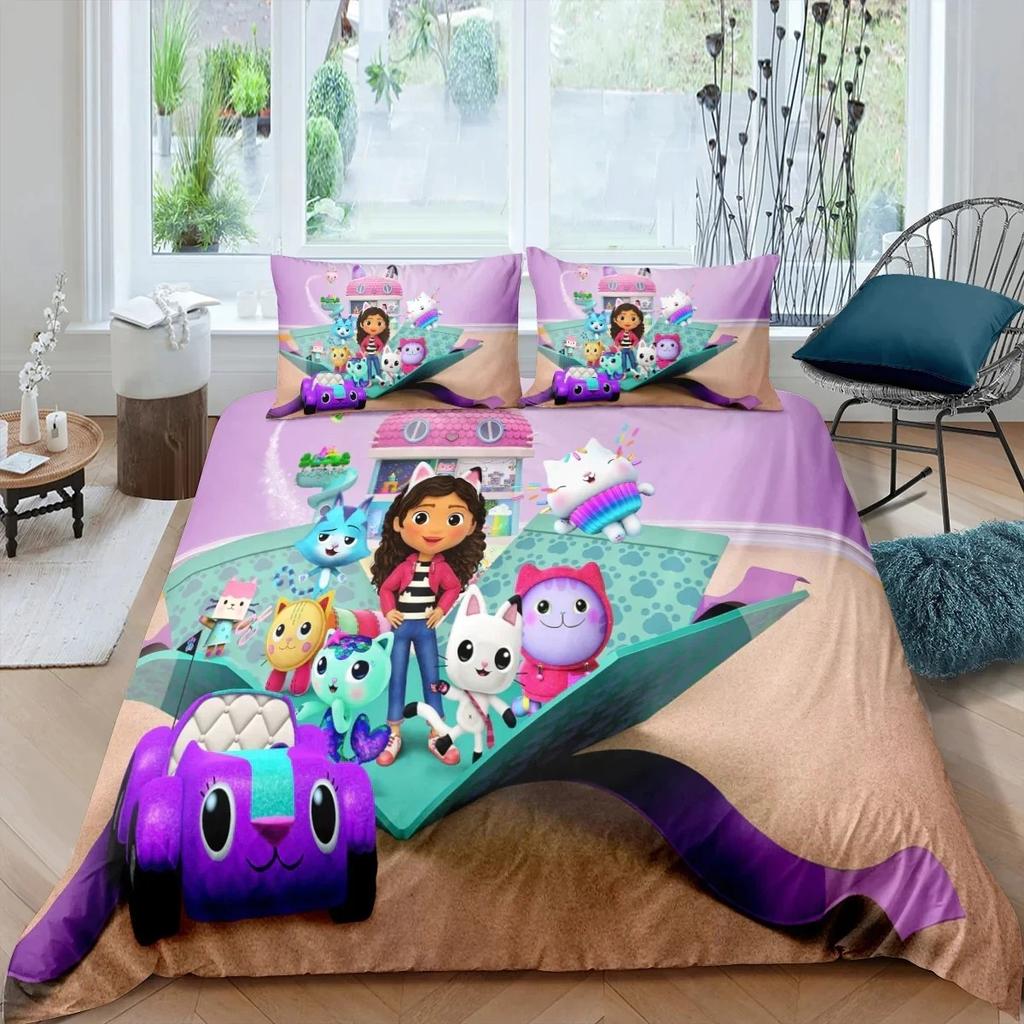 Cool Kpop Gabbys Dollhouse Bedding Set Single Twin Full Queen King Size Bed Set Adult Kid Bedroom Duvetcover Sets Anime Bed