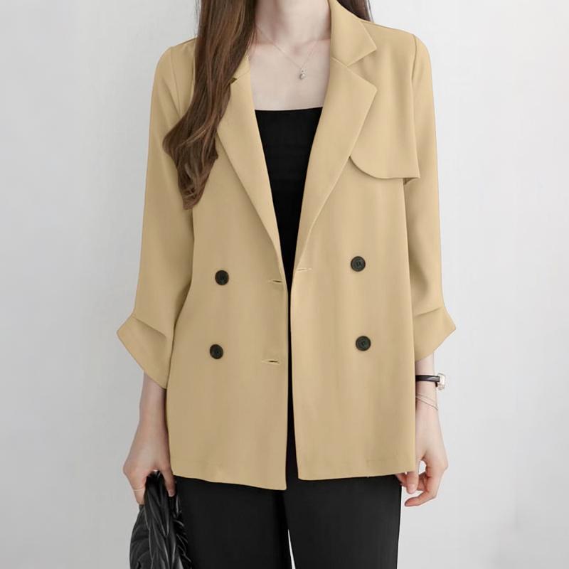 ZANZEA Женский повседневный тонкий кардиган-пиджак с лацканами и длинным рукавом M хаки