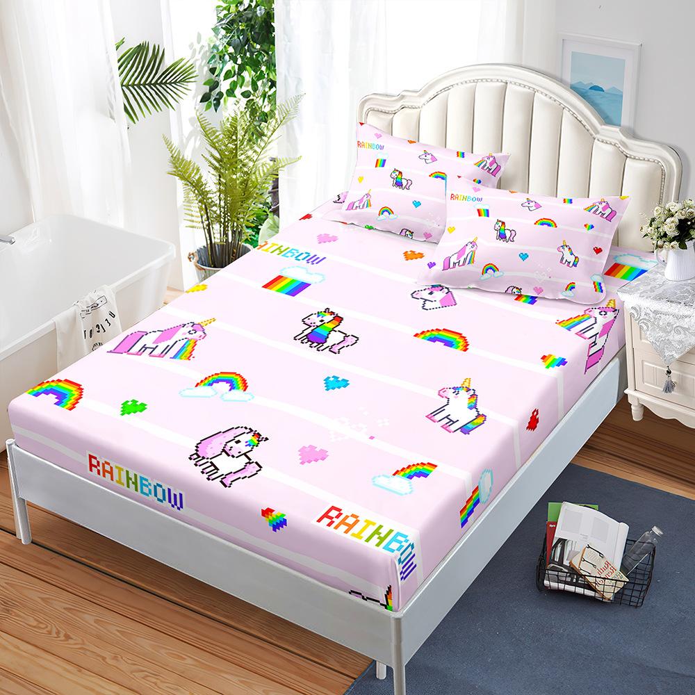 Mattress Three-Piece Illustration Cartoon Bedspread Pillowcase Mattress Protective Cover