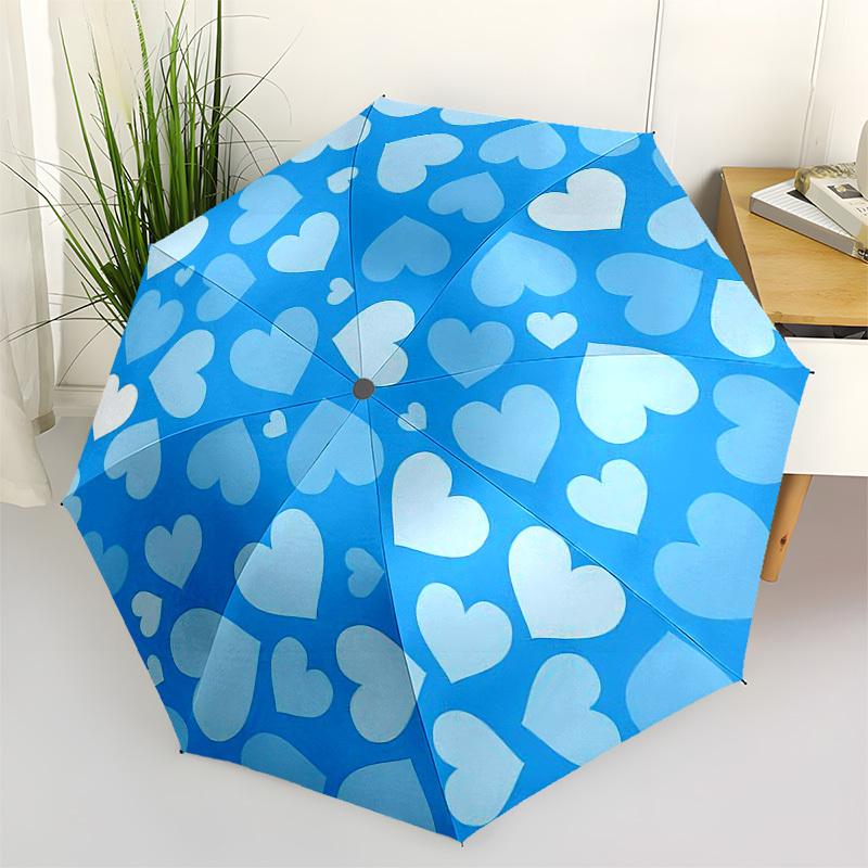 1pc Blue Hearts Pattern Umbrella with Plastic Handle,Compact & Stylish,Cartoon Pattern,Outdoor UmbrellaPT323