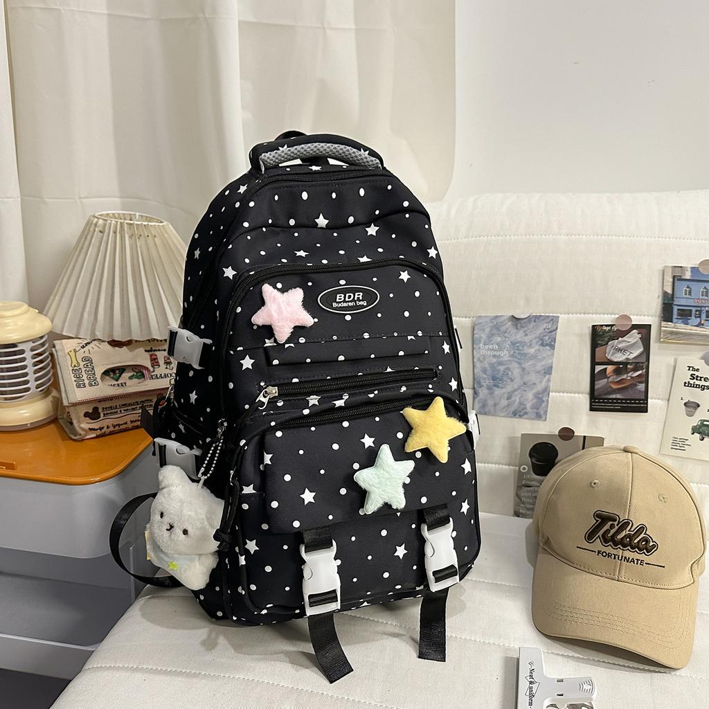Schoolbag School Bag Junior High School Girls Pain Bag Korean Large Capacity High School Students Backpack Women's Star Printed Versatile Backpack