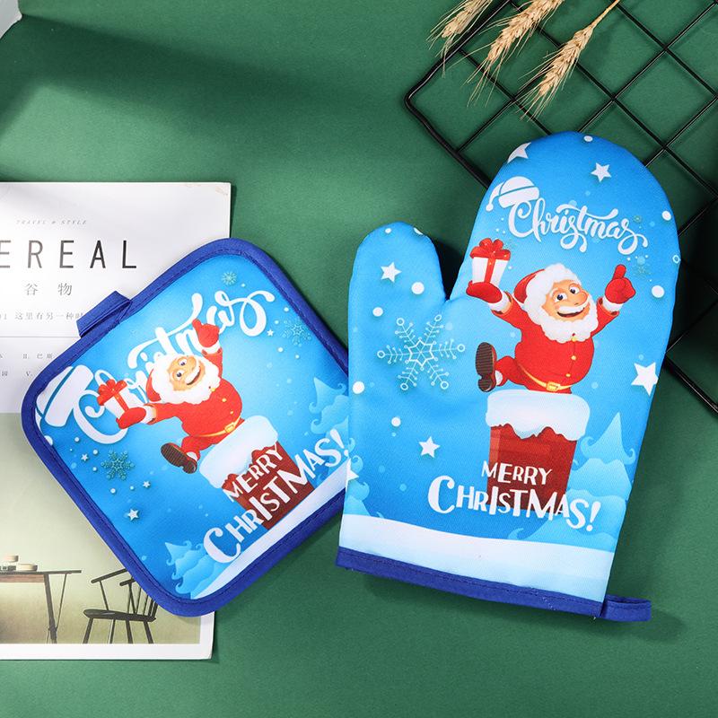 

Креативные прихватки для духовки Новые рождественские перчатки для выпечки, теплоизоляционные перчатки для духовки и микроволновой печи, набор подушек