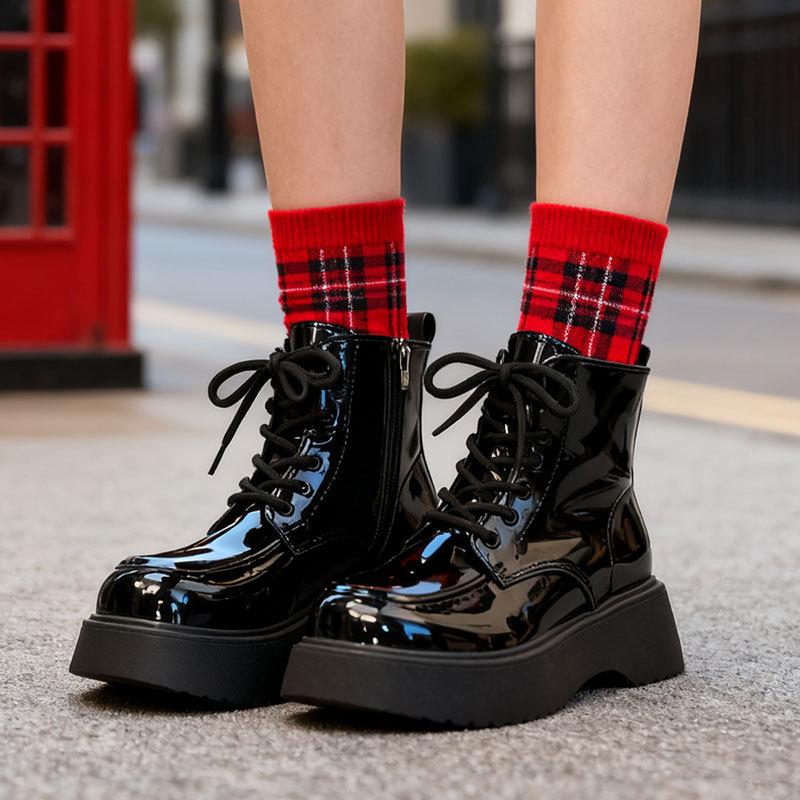 Retro Sweet and Cool Martin Boots Women's Autumn and Winter Velvet New Ins British Style Thick-soled Heightening Short Boots