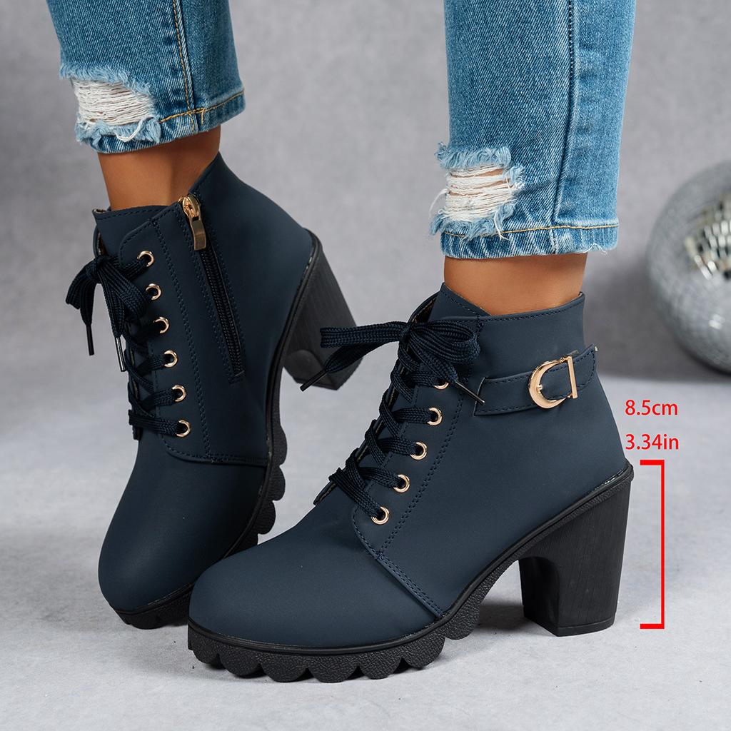 Spring Winter Fashionable Versatile Women Boots Lace-up Fashionable Versatile Ladies Shoes Comfortable High Heels Boots