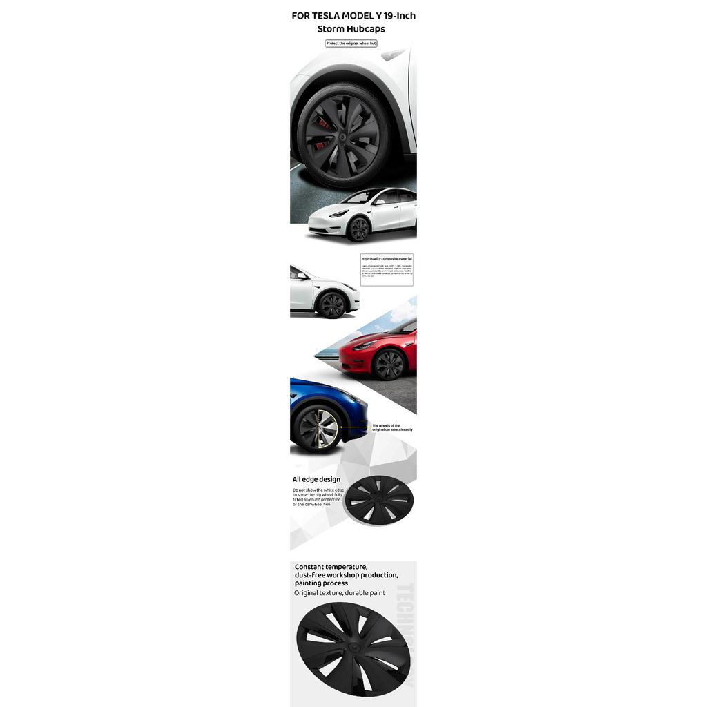 19Inch Wheel Hubcap for TESLA Model Y 2019-2024 4PCS Performance Replacement Hub Cap Automobile Wheel Full Rim Cover Accessories